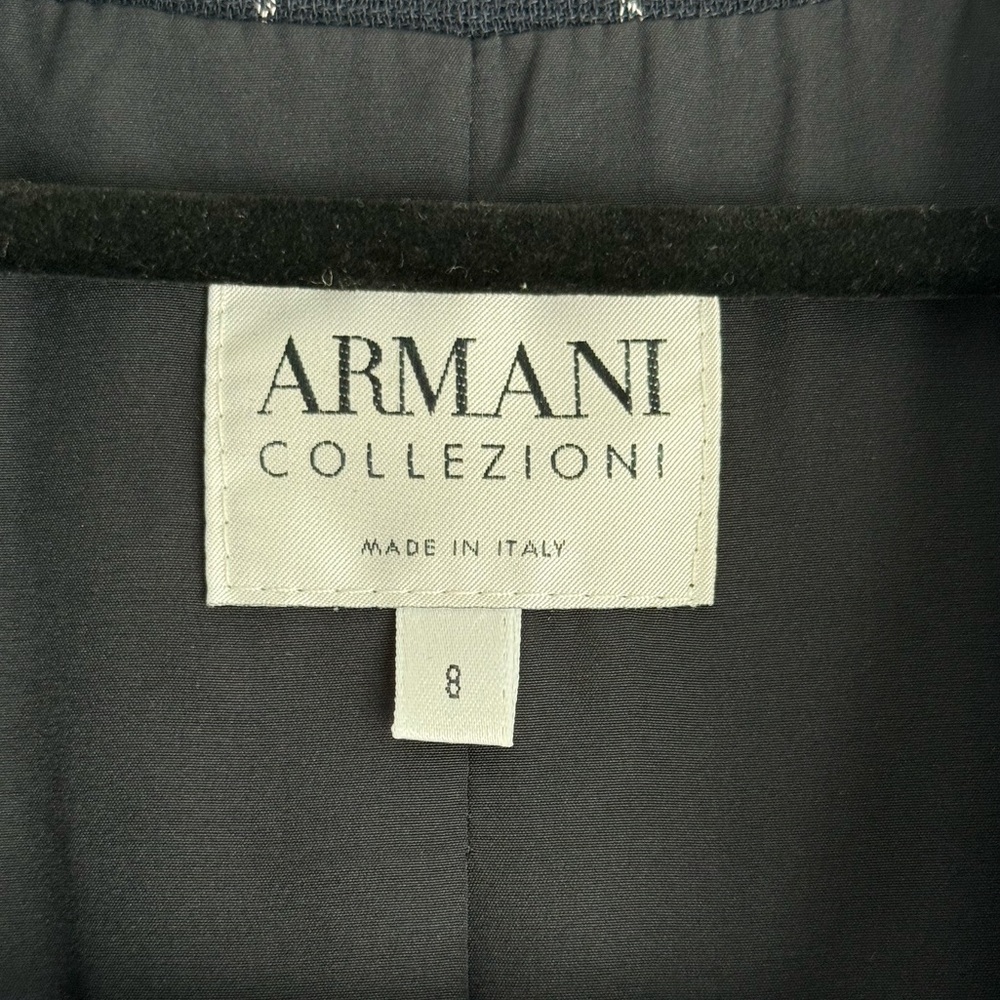 ARMANI COLLEZIONI Sz 8 Vintage Striped Navy Wool Blend Notched Collared - Picture 4 of 9